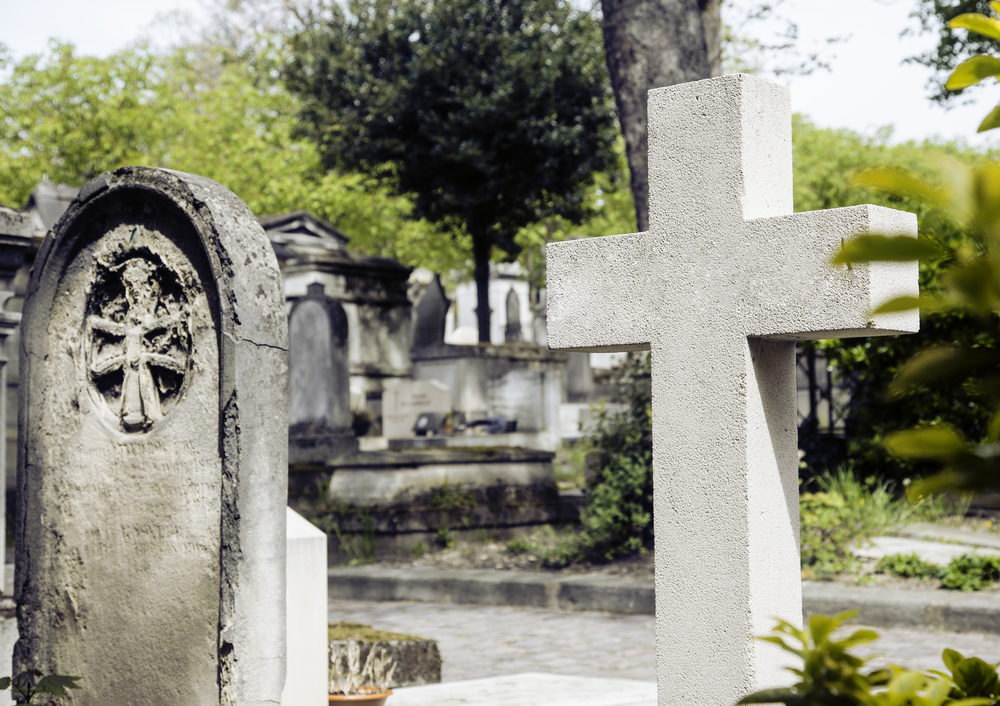 Tombstones in cemetery